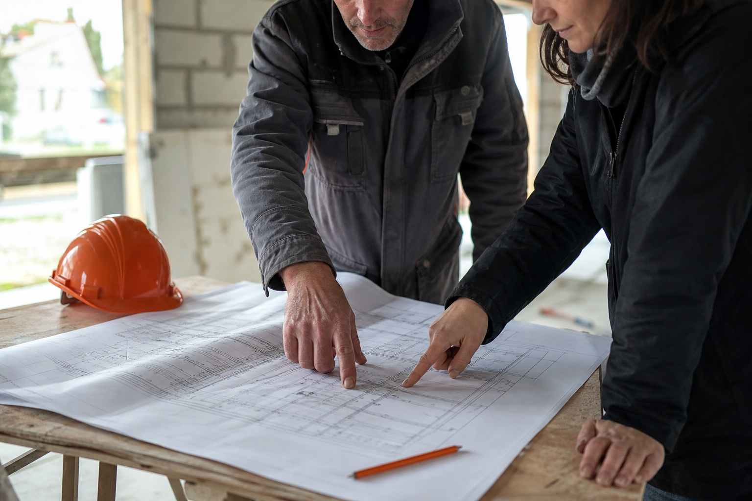 Étude des plans de construction avec le client